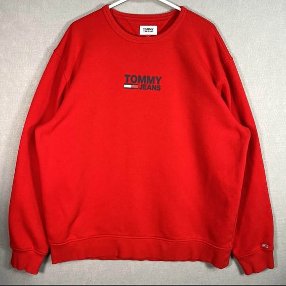 TOMMY HILFIGER JEANS SWEATSHIRT CREWNECK LOGO MEN LONG SLEEVE RED COLOR SIZE XL - Picture 5 of 10